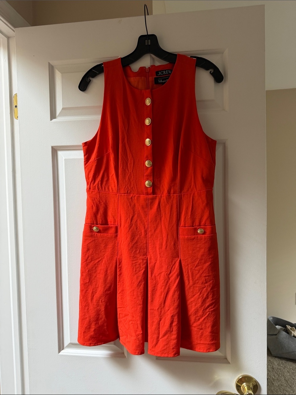 J. Crew Bright Orange Red Sleeveless Button-Front Mini Dress